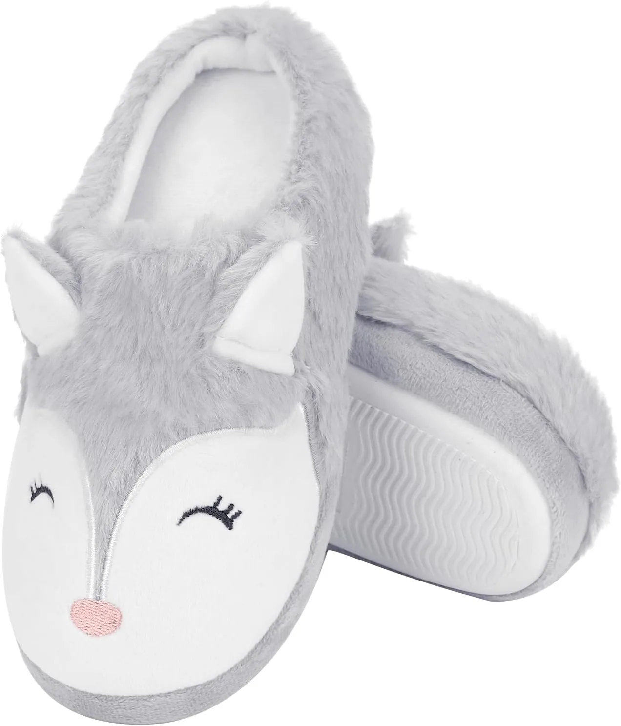 Orthoshoes Girls Fluffy Slippers,Faux Fur Fuzzy Slip-on House Slippers Clog Memory Foam House Shoes with Ribbon Bow for Girls Bedroom Indoor