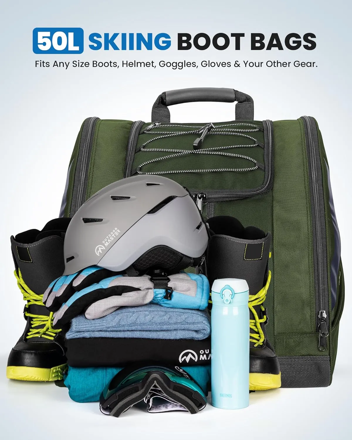 OutdoorMaster Boot Bag - 50L Ski Boots and Snowboard Boots Bag, Excellent for Travel with Waterproof Exterior & Bottom - for Men, Women and Youth