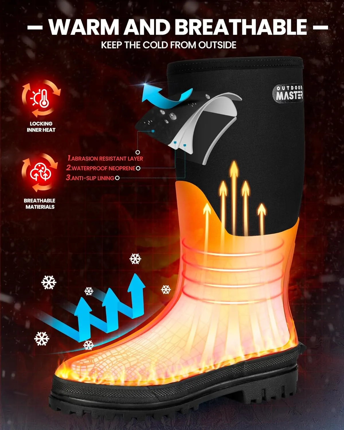 OutdoorMaster Hunting Boots for Men, Waterproof Rubber Neoprene Boots, Anti-slipped Insulated Outdoor Boots