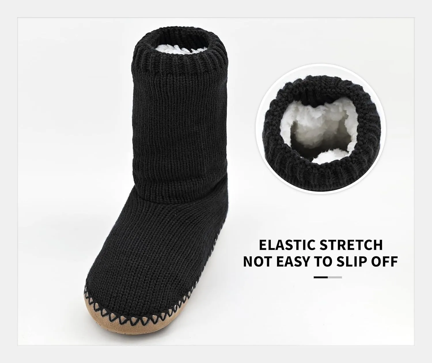 Panda Bros Cozy Boot Slippers for Men Indoor, Fuzzy House Shoes with Non Slip Gripper Soles, Winter Knitted Non-Skid Home Warm Floor Socks