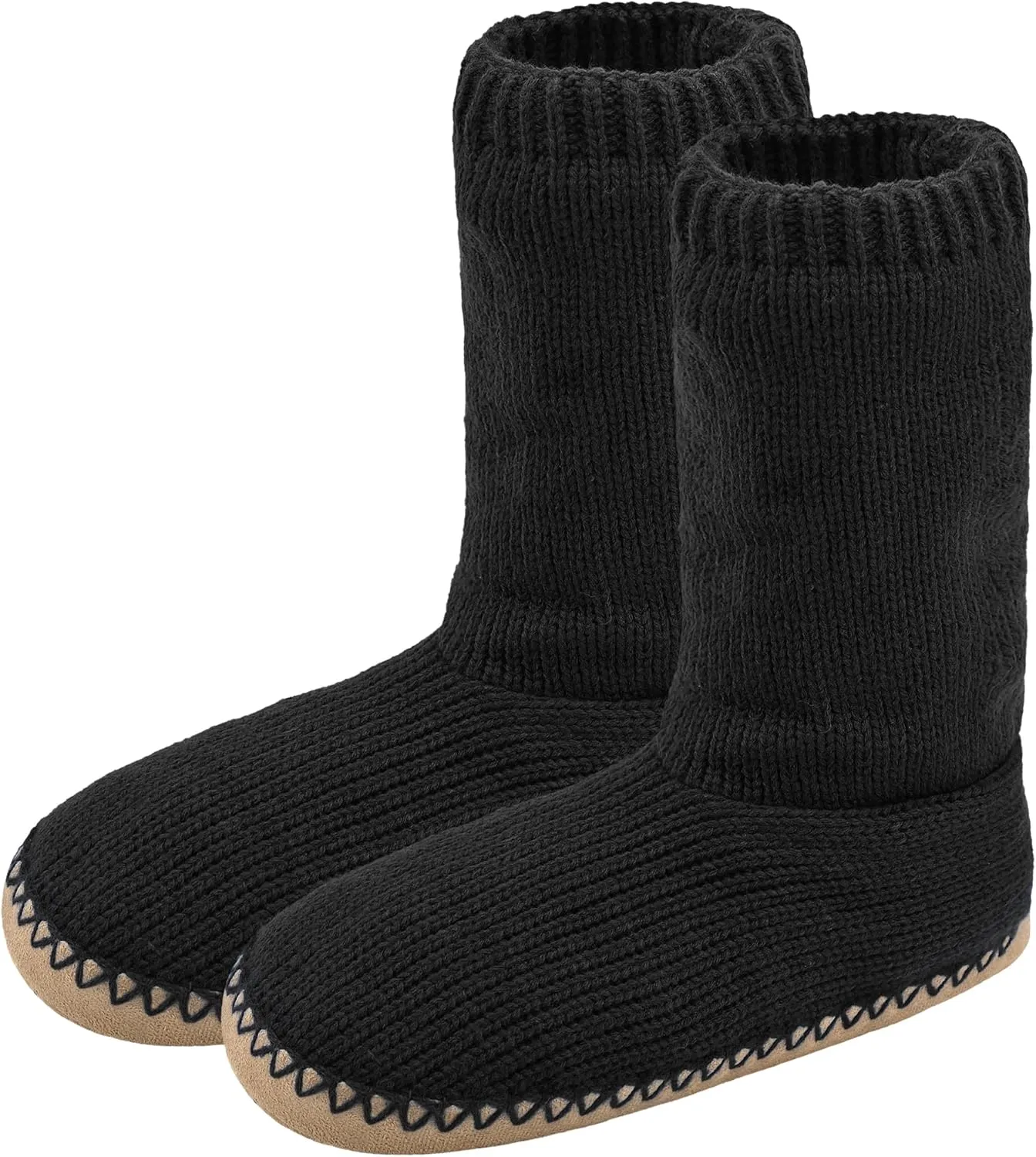 Panda Bros Cozy Boot Slippers for Men Indoor, Fuzzy House Shoes with Non Slip Gripper Soles, Winter Knitted Non-Skid Home Warm Floor Socks