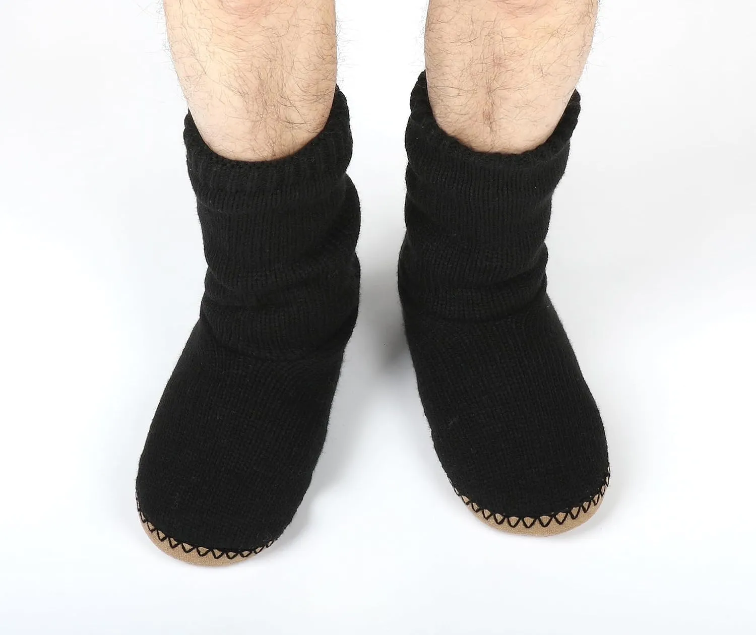 Panda Bros Cozy Boot Slippers for Men Indoor, Fuzzy House Shoes with Non Slip Gripper Soles, Winter Knitted Non-Skid Home Warm Floor Socks