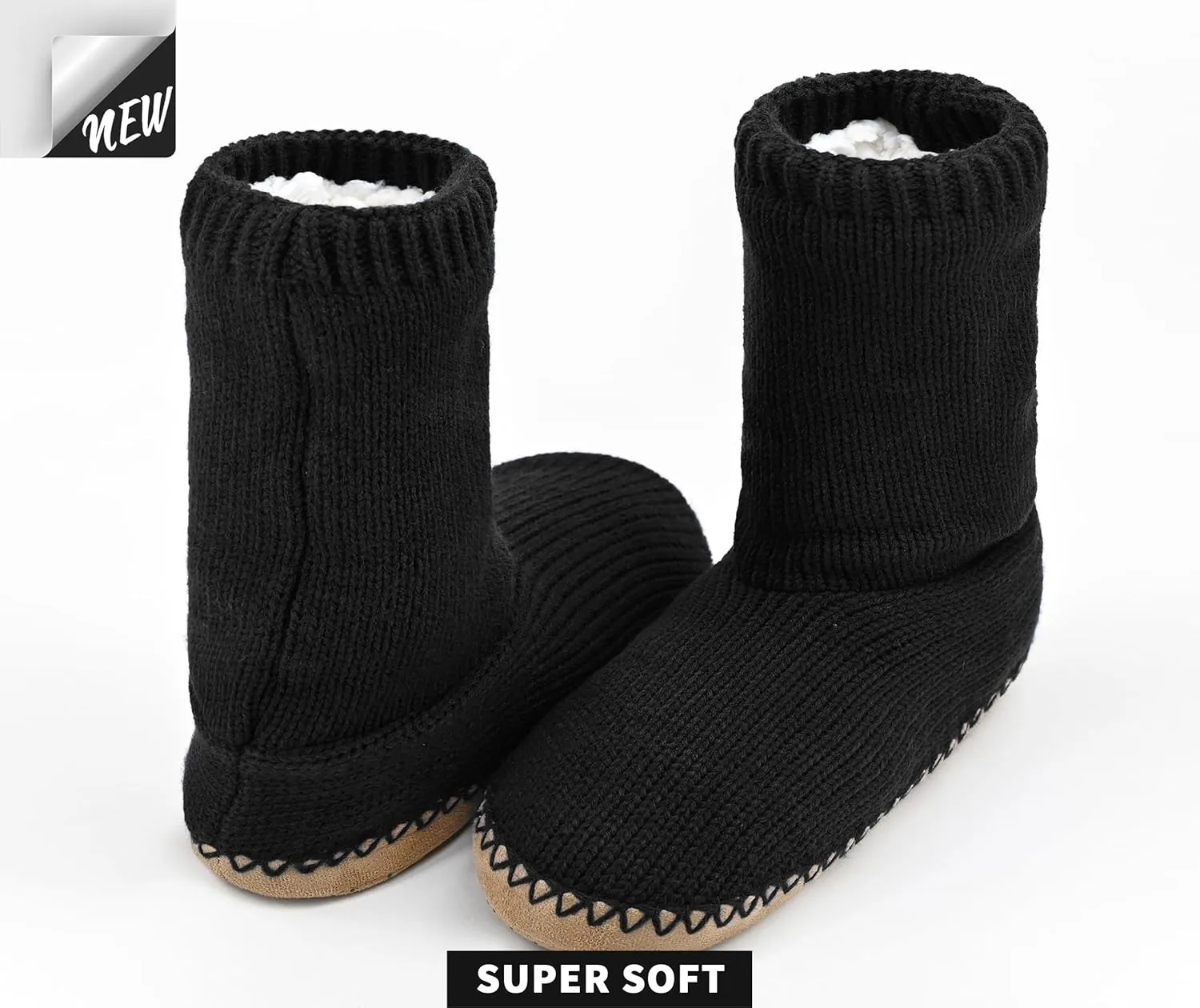 Panda Bros Cozy Boot Slippers for Men Indoor, Fuzzy House Shoes with Non Slip Gripper Soles, Winter Knitted Non-Skid Home Warm Floor Socks
