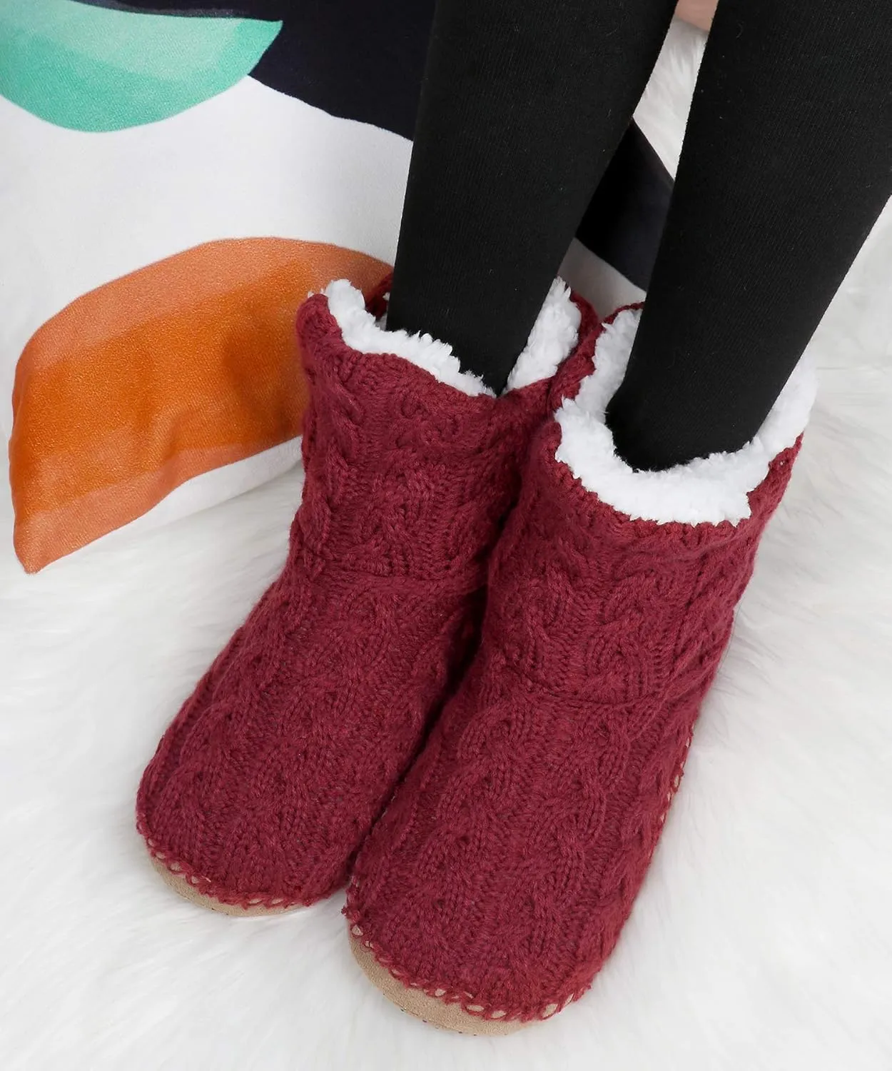 Panda Bros Slipper Socks For Women With Grippers, Fuzzy Womens Slipper Booties With Non Slip Bottoms, Cozy Warm House Slippers