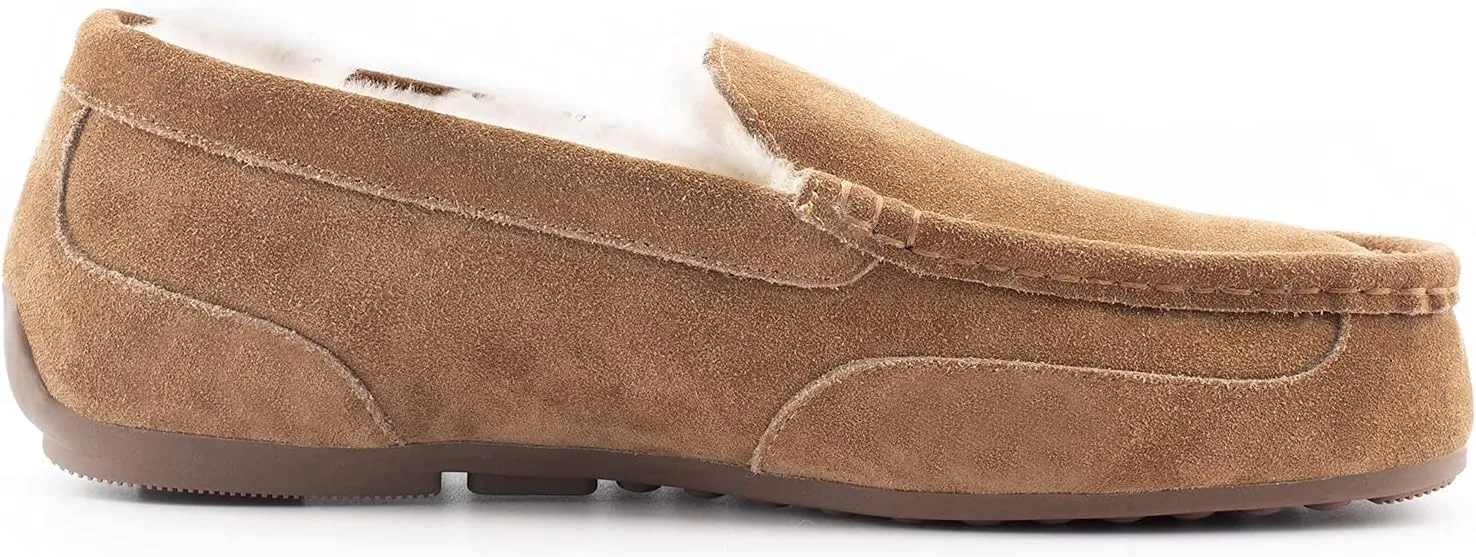 Parfeying Men's Indoor Outdoor Sheepskin Moccasins Slippers Memory Foam Driving Style Shoes