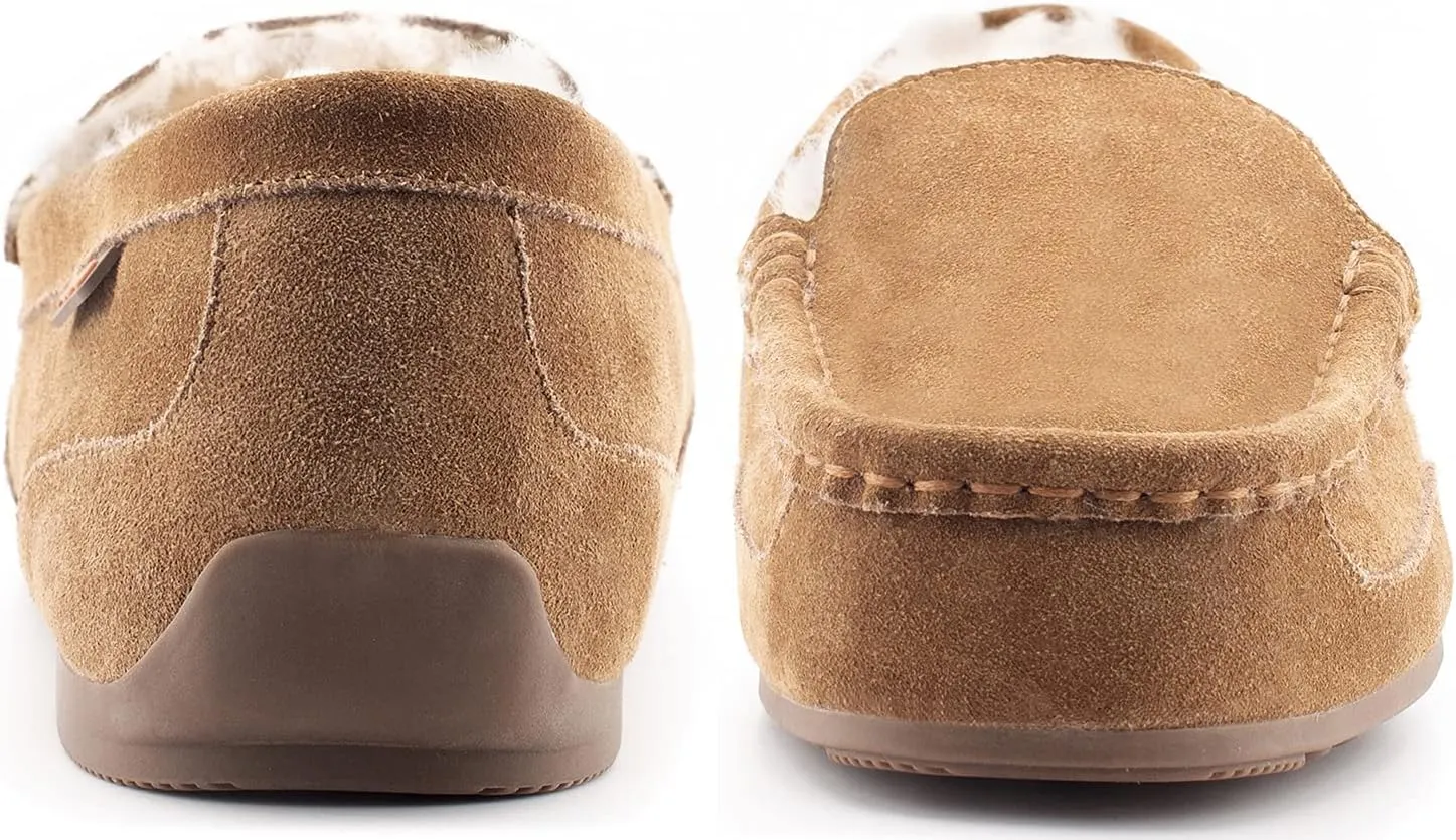 Parfeying Men's Indoor Outdoor Sheepskin Moccasins Slippers Memory Foam Driving Style Shoes