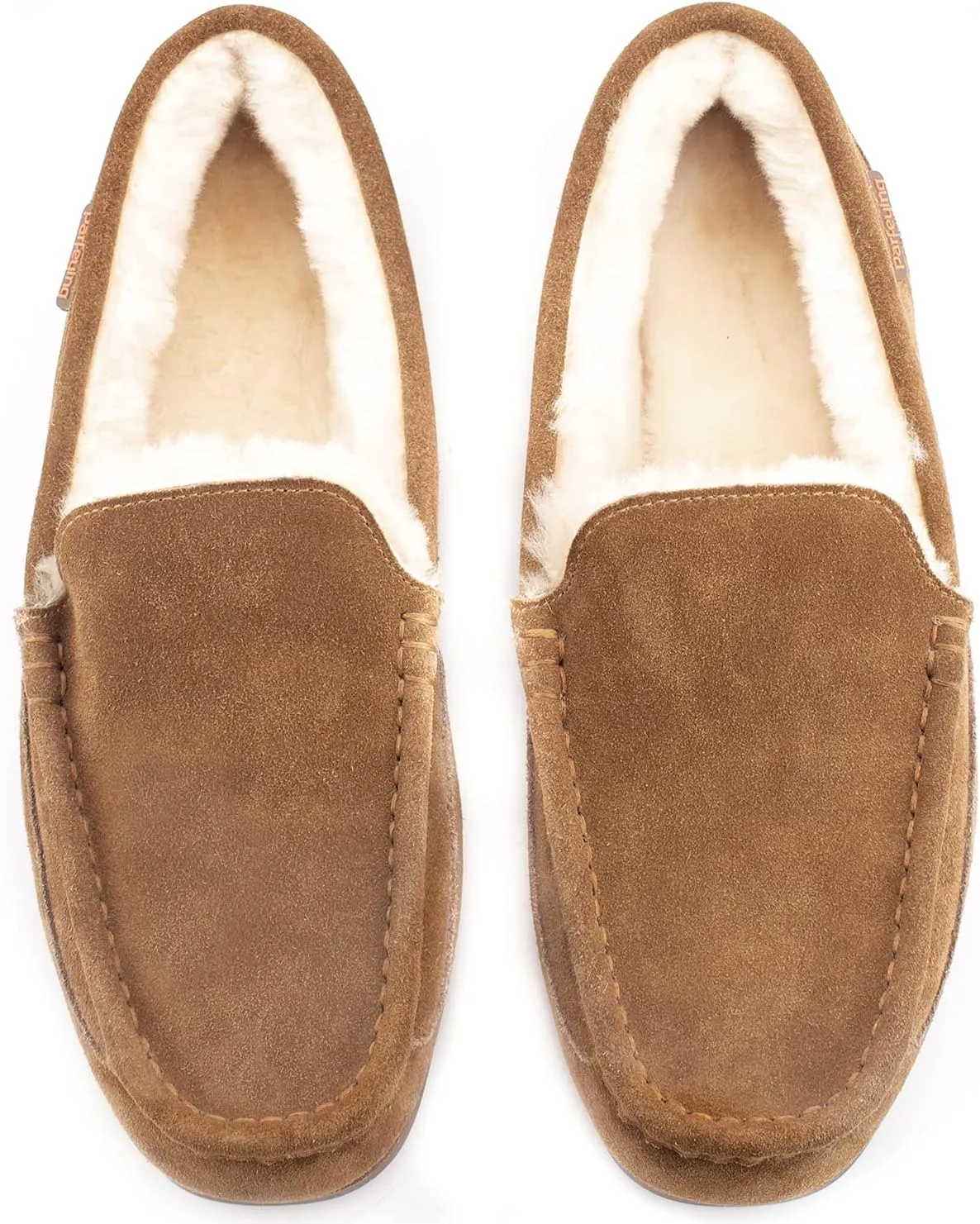 Parfeying Men's Indoor Outdoor Sheepskin Moccasins Slippers Memory Foam Driving Style Shoes