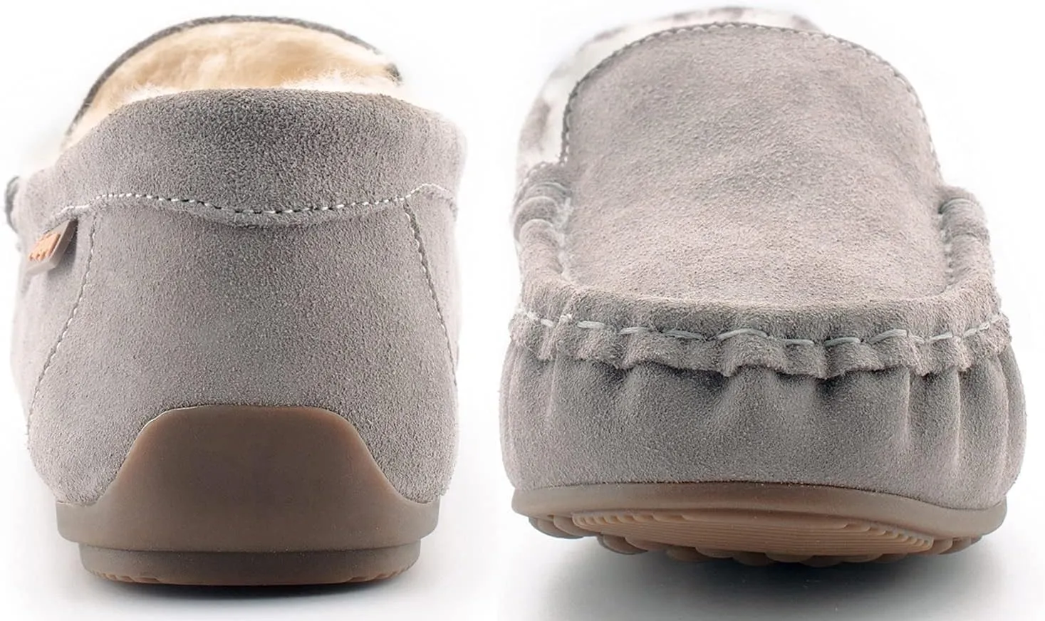 Parfeying Women's Sheepskin Moccasin Slippers Cow Suede Memory Foam Driving Style Loafers