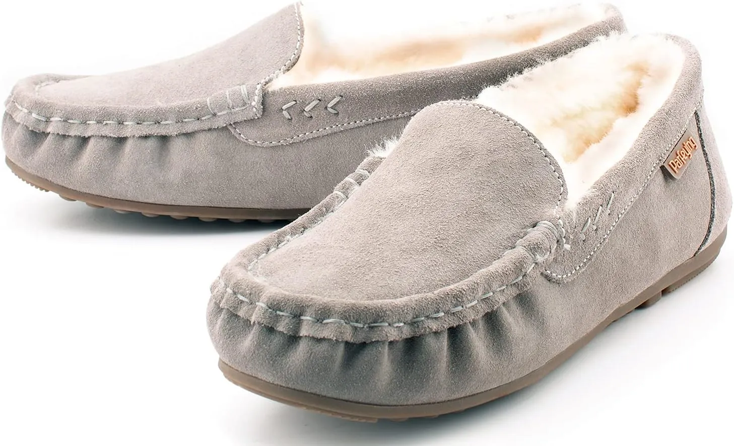 Parfeying Women's Sheepskin Moccasin Slippers Cow Suede Memory Foam Driving Style Loafers