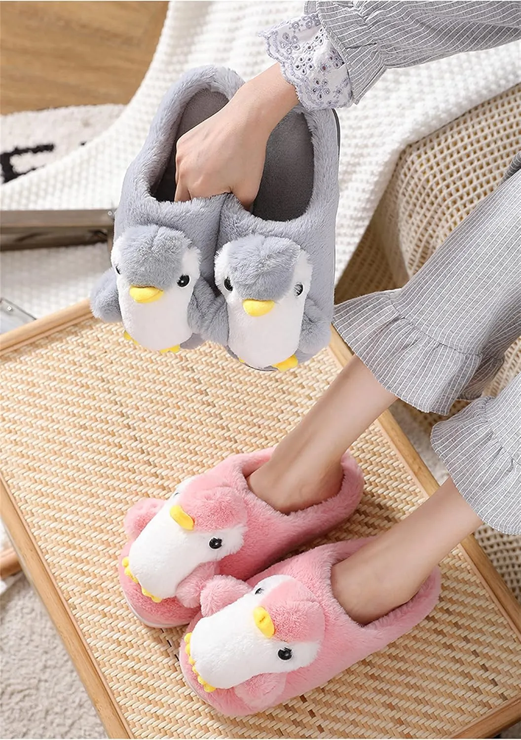 Penguin slippers Womens Animal Slippers Novelty Cozy Fuzzy Slippers Soft Plush Winter Warm House Shoes