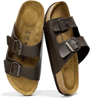 Project Cloud Genuine Leather Mens Sandals with Memory Foam Natural Cork Footbed Slides for Men Footwear - Non-Slip Double-Strap Buckle Summer Sandals (Arizona)