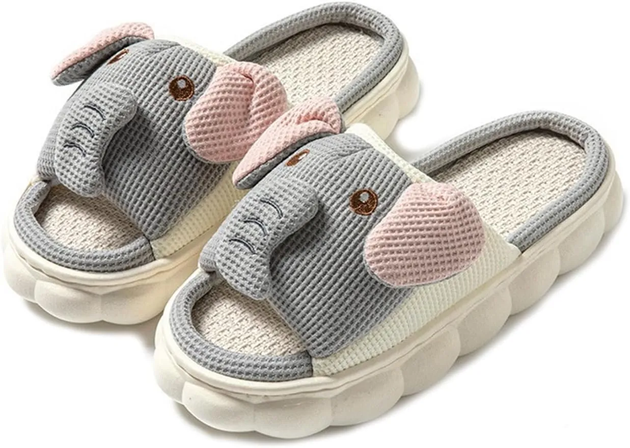 Rabbit And Bear Linen Slippers, Cute Animal Lace Slippers,Cotton Linen Couple's Home Shoes Indoor And Outdoor