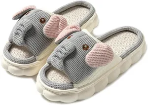 Rabbit And Bear Linen Slippers, Cute Animal Lace Slippers,Cotton Linen Couple's Home Shoes Indoor And Outdoor