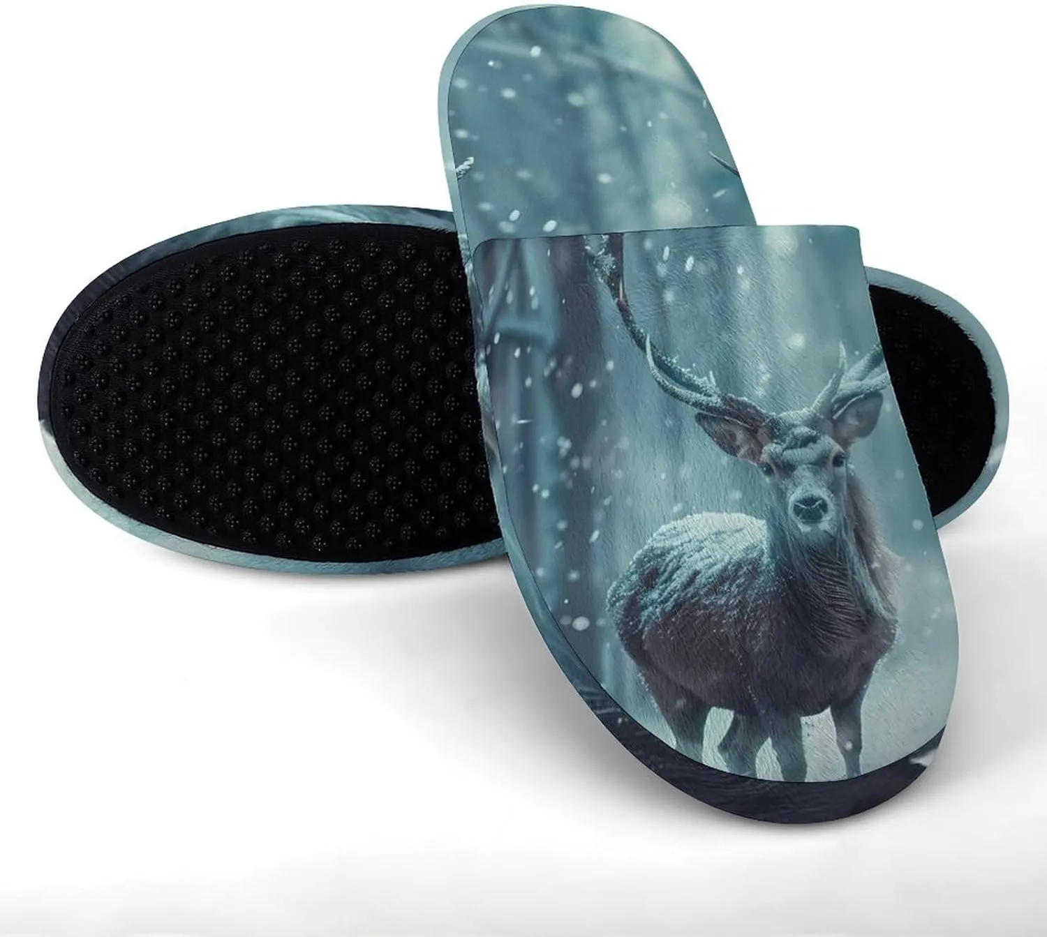 Reindeer in A Blizzard Cotton Spa Slippers Lightweight Memory Foam Anti-skid Indoor House Shoes Slip-On Slippers