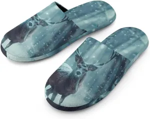 Reindeer in A Blizzard Cotton Spa Slippers Lightweight Memory Foam Anti-skid Indoor House Shoes Slip-On Slippers