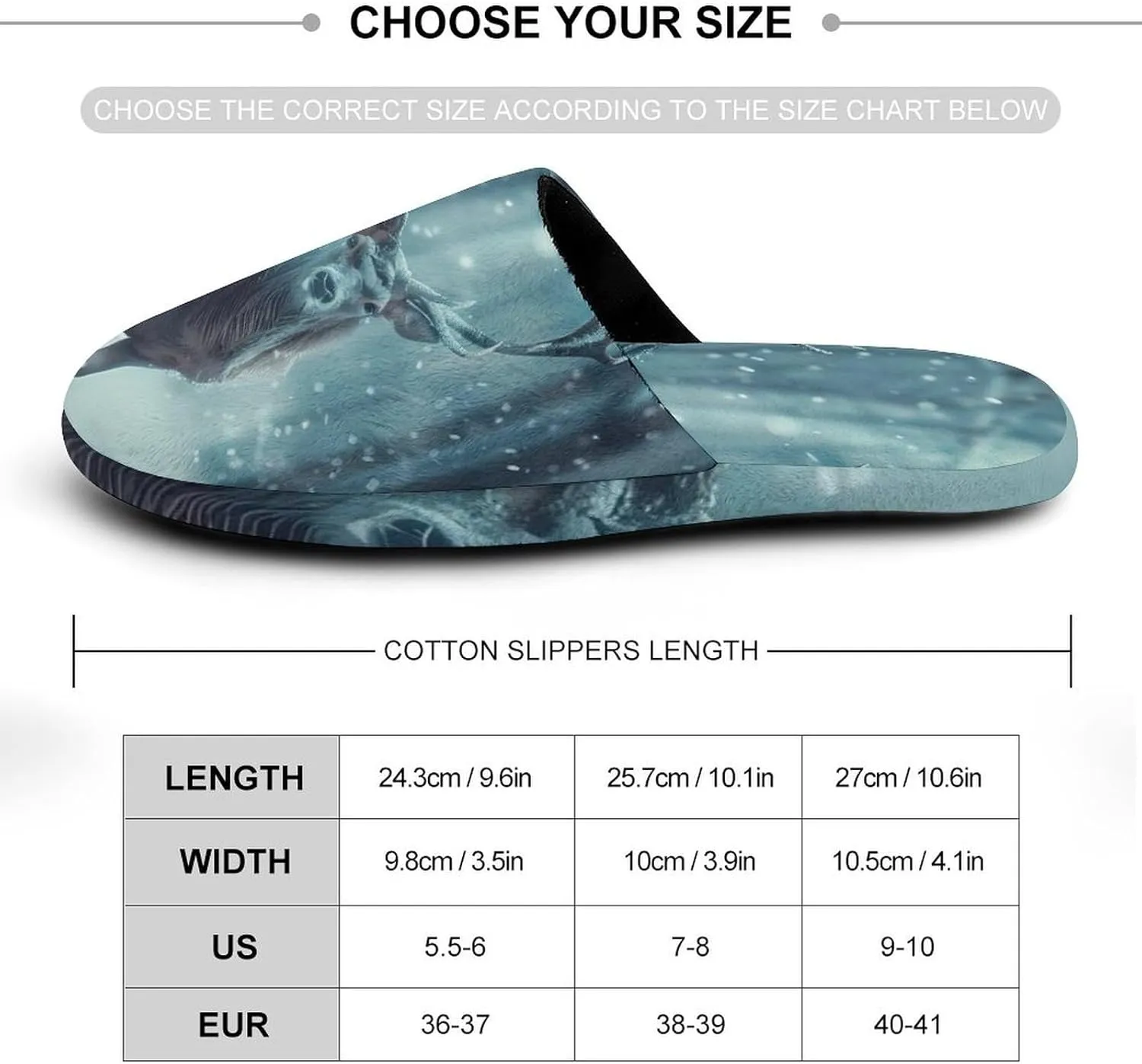 Reindeer in A Blizzard Cotton Spa Slippers Lightweight Memory Foam Anti-skid Indoor House Shoes Slip-On Slippers