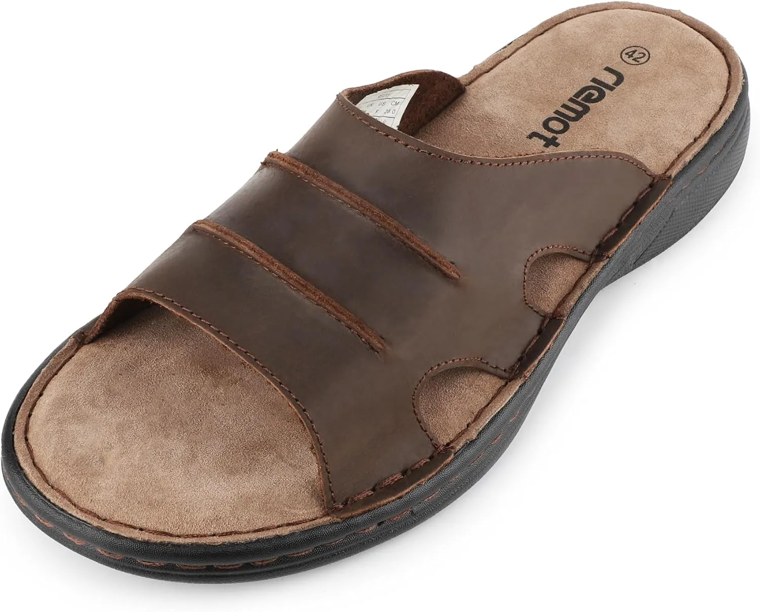 riemot Men's Leather Sandals Outdoor Walking Cushioning Arch Support Sandals Casual Lightweight Non-slip Summer Slides Shoes US 9-14