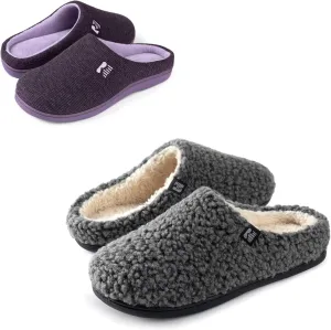 RockDove Set of 2 Pairs - US Size 11-12, Women's Original Two-Tone Slipper (Eggplant) Women's Plush Retreat Sherpa Fleece Clog (Dark Grey)