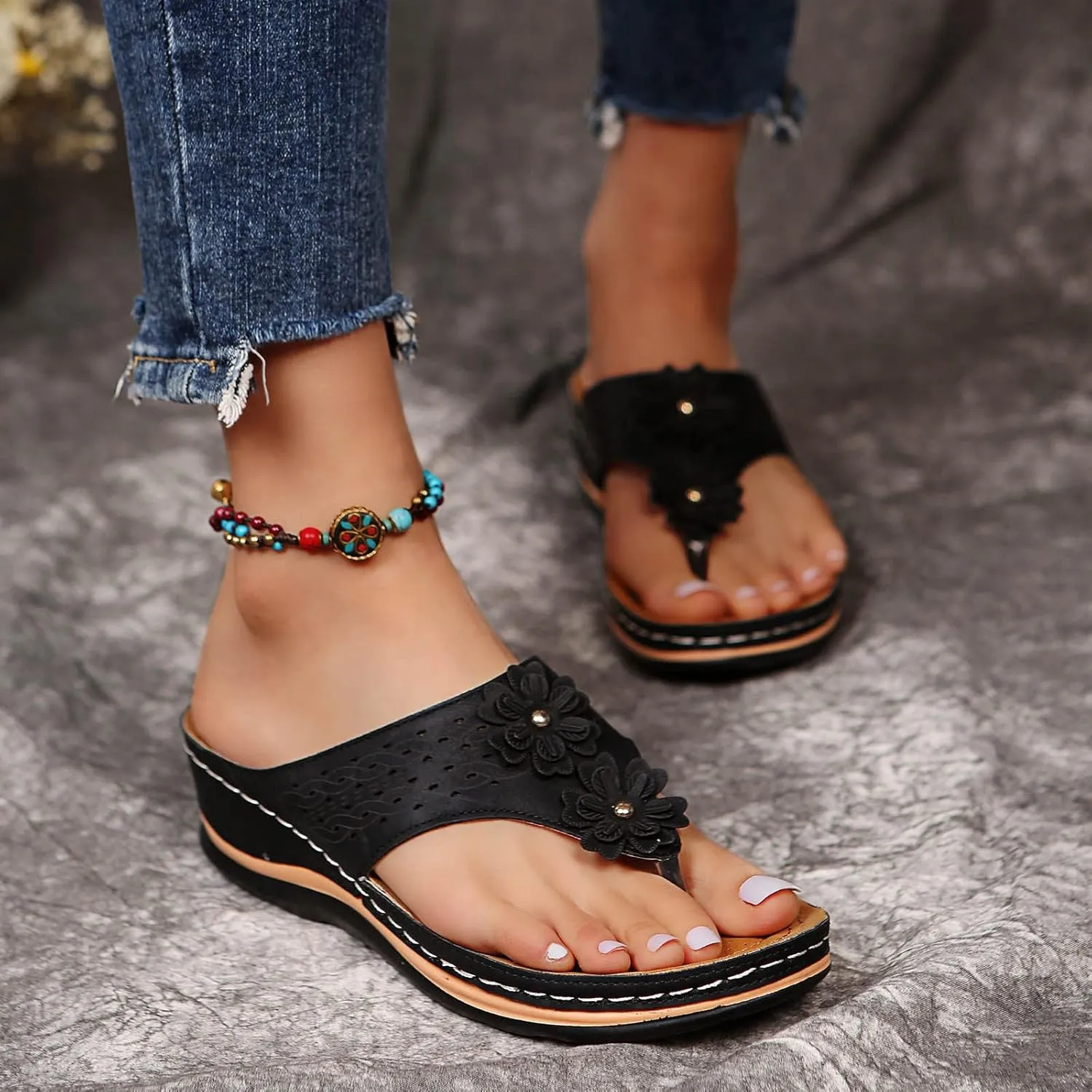 SBGMoSJ Diabetic Shoes for Women Wide Width Sandalias De Mujer OrtopéDicas Orthopedic Slides for Women Size 7 Beach Flip Flops Women Silver High Heels White Sandals Women Platform