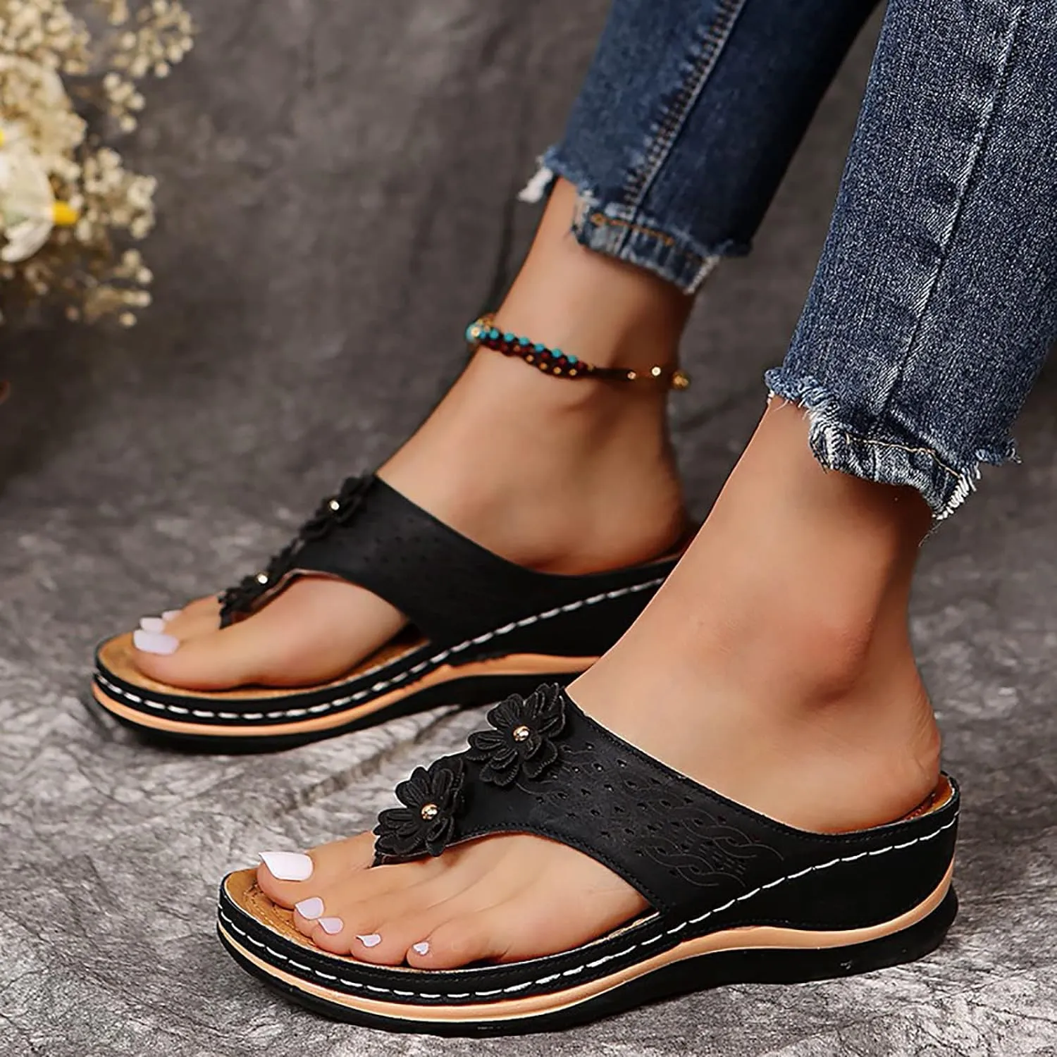 SBGMoSJ Diabetic Shoes for Women Wide Width Sandalias De Mujer OrtopéDicas Orthopedic Slides for Women Size 7 Beach Flip Flops Women Silver High Heels White Sandals Women Platform
