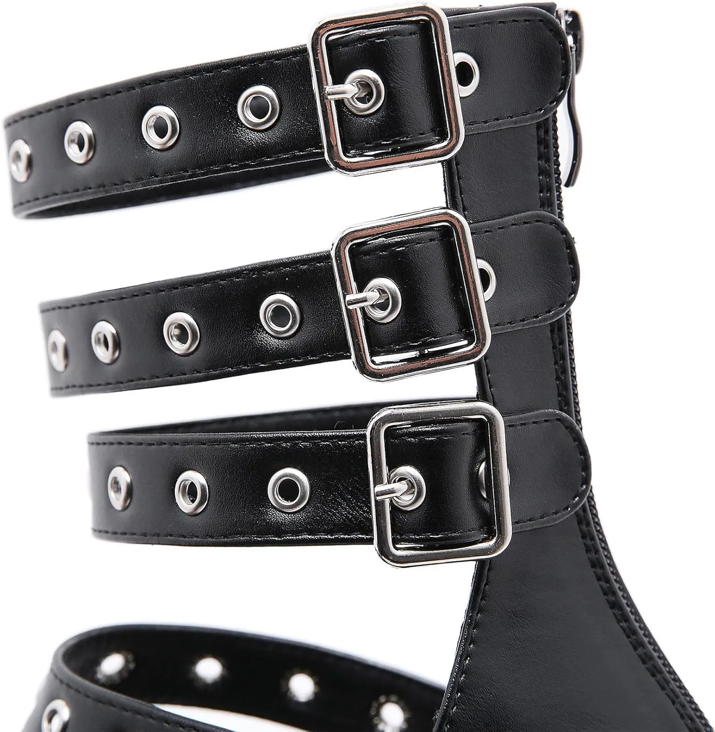 SHEMEE Chunky Platform Gladiator Roman Sandals Women Black Punk Goth Shoes Multi Strap Lightweight Fisherman Wedge Sandal
