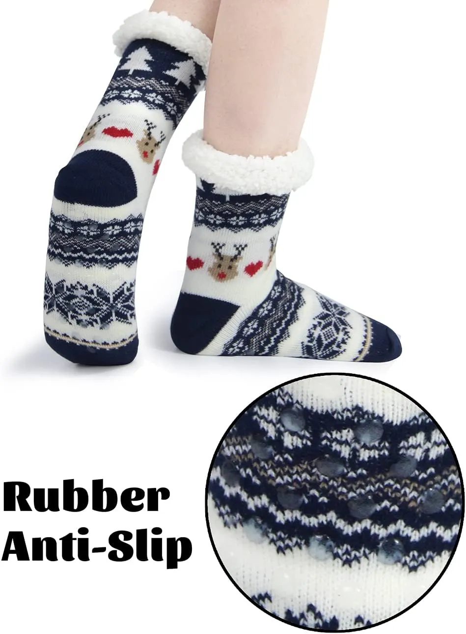 Slipper Socks for Women with Gripper - Winter Non Slip Thick Fuzzy Socks - Warm Cozy Christmas Gift