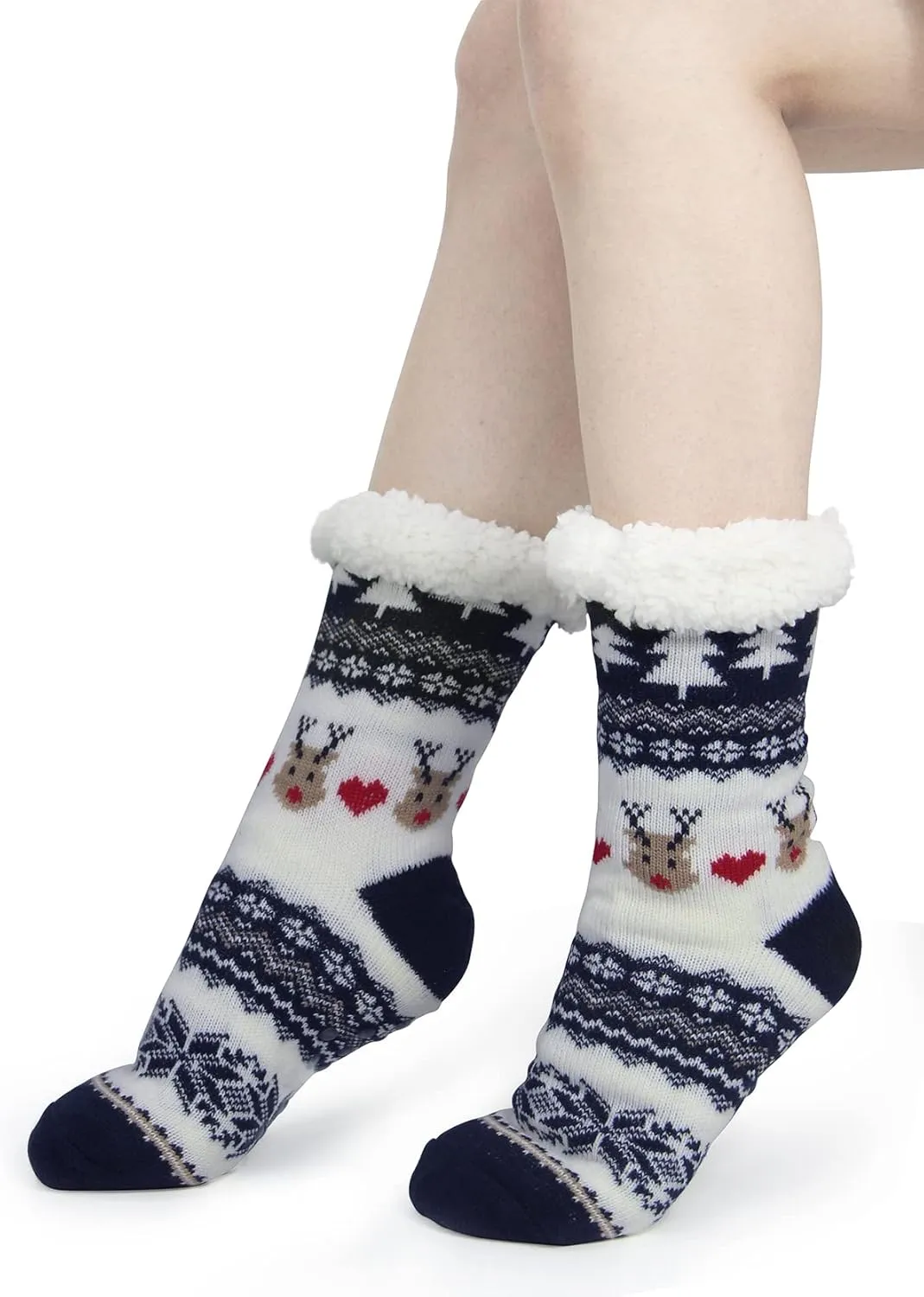 Slipper Socks for Women with Gripper - Winter Non Slip Thick Fuzzy Socks - Warm Cozy Christmas Gift