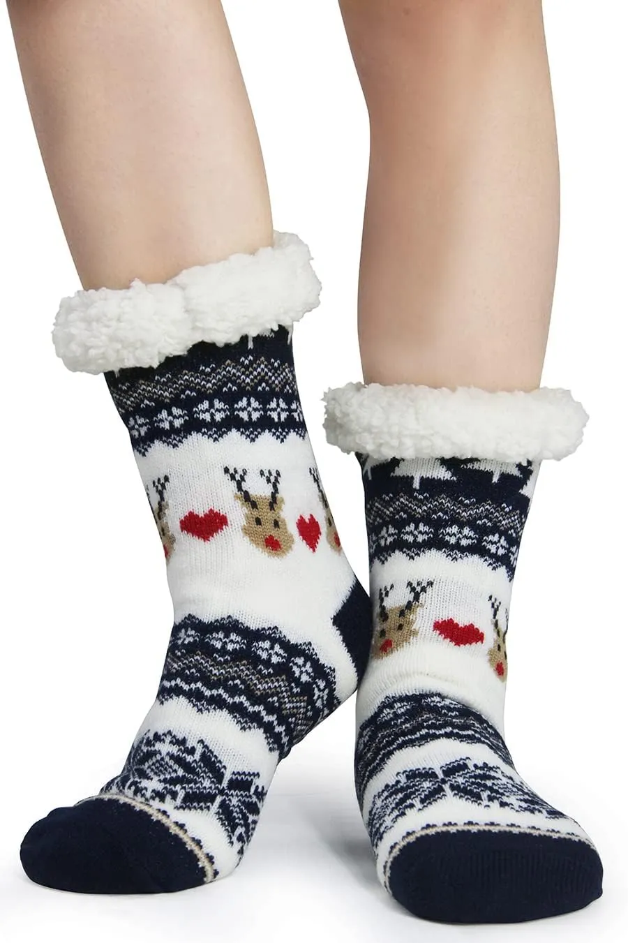 Slipper Socks for Women with Gripper - Winter Non Slip Thick Fuzzy Socks - Warm Cozy Christmas Gift