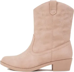 Soda RENO-2 Kids/Girls/Children Western Cowboy Stitched Pointe Toe Low Heel Ankle Mid Shaft Fashion Boots
