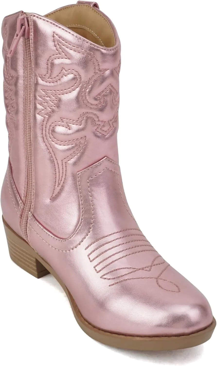 Soda RENO-2 Kids/Girls/Children Western Cowboy Stitched Pointe Toe Low Heel Ankle Mid Shaft Fashion Boots