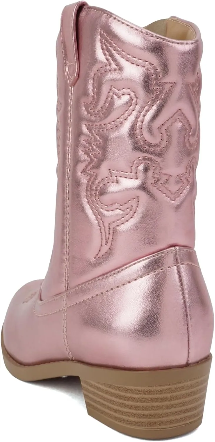 Soda RENO-2 Kids/Girls/Children Western Cowboy Stitched Pointe Toe Low Heel Ankle Mid Shaft Fashion Boots