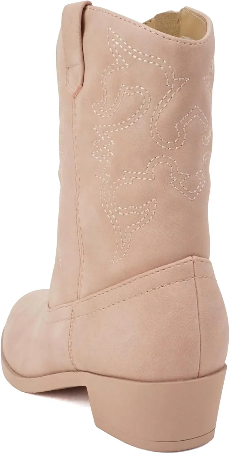 Soda RENO-2 Kids/Girls/Children Western Cowboy Stitched Pointe Toe Low Heel Ankle Mid Shaft Fashion Boots