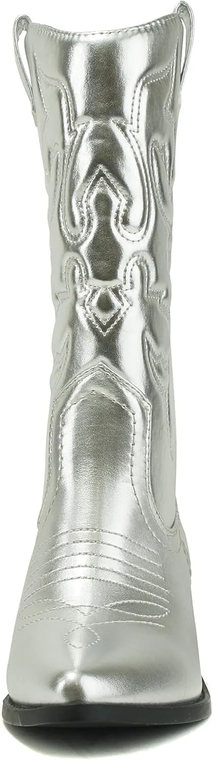 Soda RENO ~ Women Western Cowboy Stitched Pointe Toe Low Heel Ankle Mid Shaft Fashion Boots