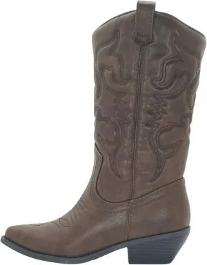 Soda RENO ~ Women Western Cowboy Stitched Pointe Toe Low Heel Ankle Mid Shaft Fashion Boots