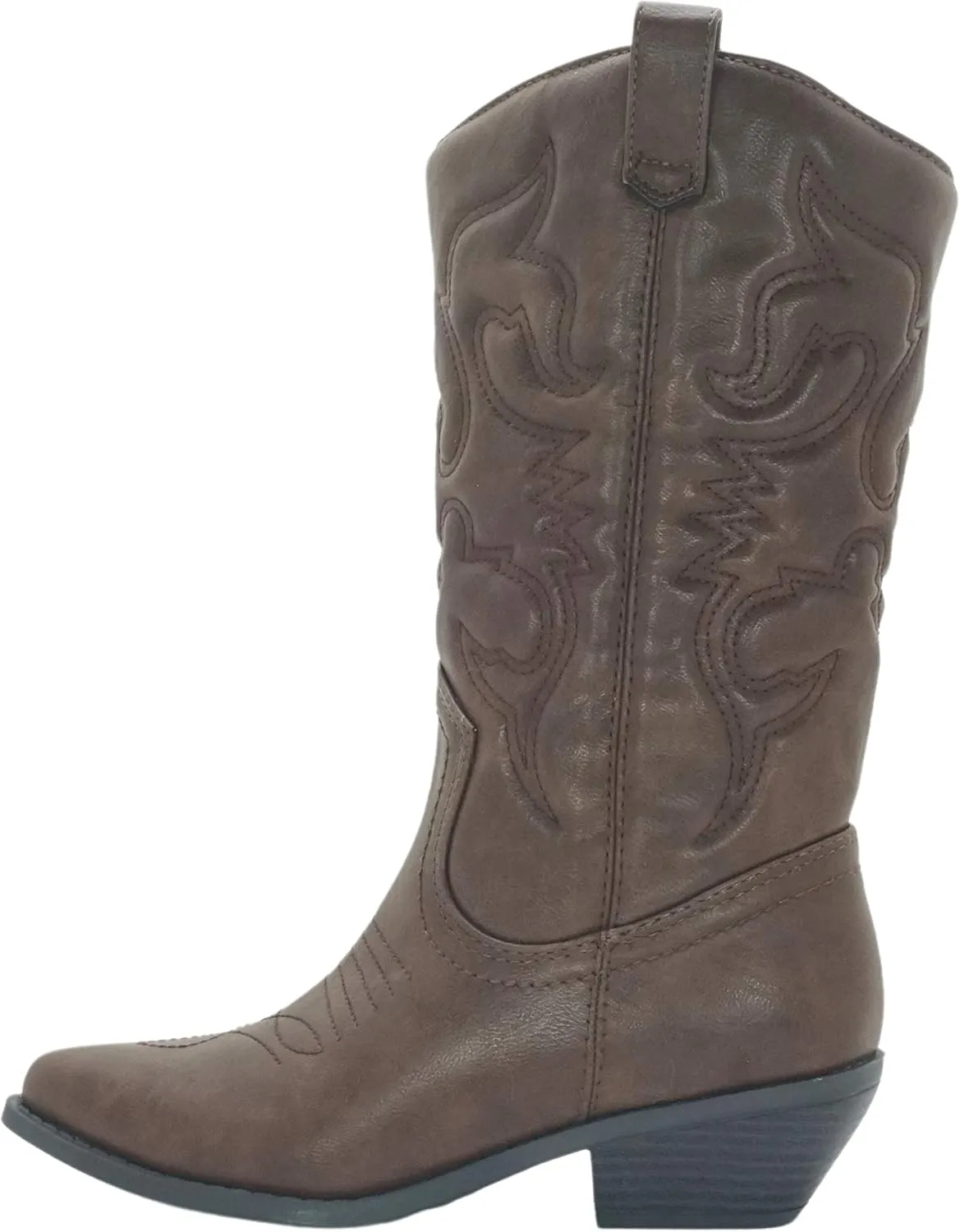 Soda RENO ~ Women Western Cowboy Stitched Pointe Toe Low Heel Ankle Mid Shaft Fashion Boots