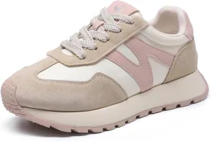 somiliss Sneakers for Women Breathable Fabric Genuine Leather Suede Upper Non Slip Walking Shoes Running Tennis Fashion Sneakers