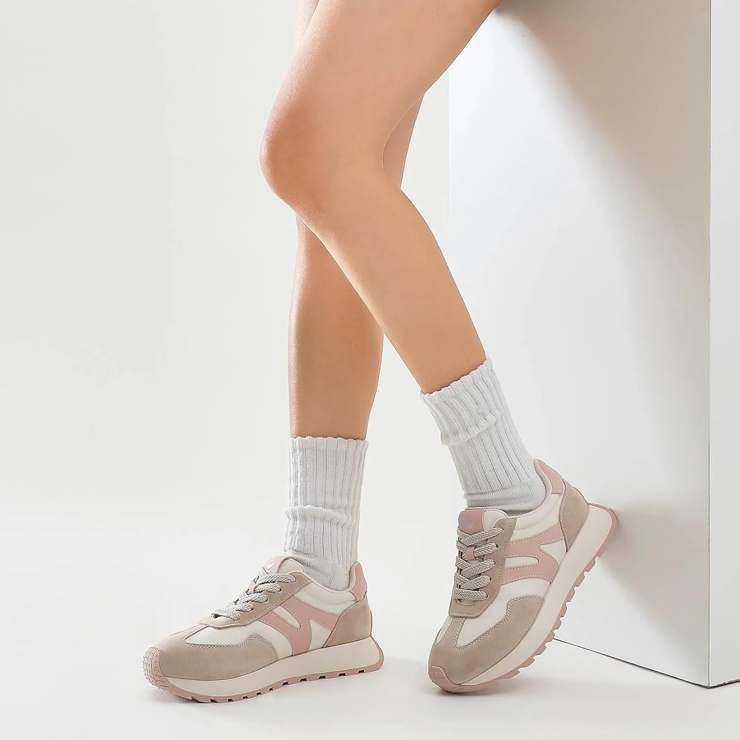 somiliss Sneakers for Women Breathable Fabric Genuine Leather Suede Upper Non Slip Walking Shoes Running Tennis Fashion Sneakers