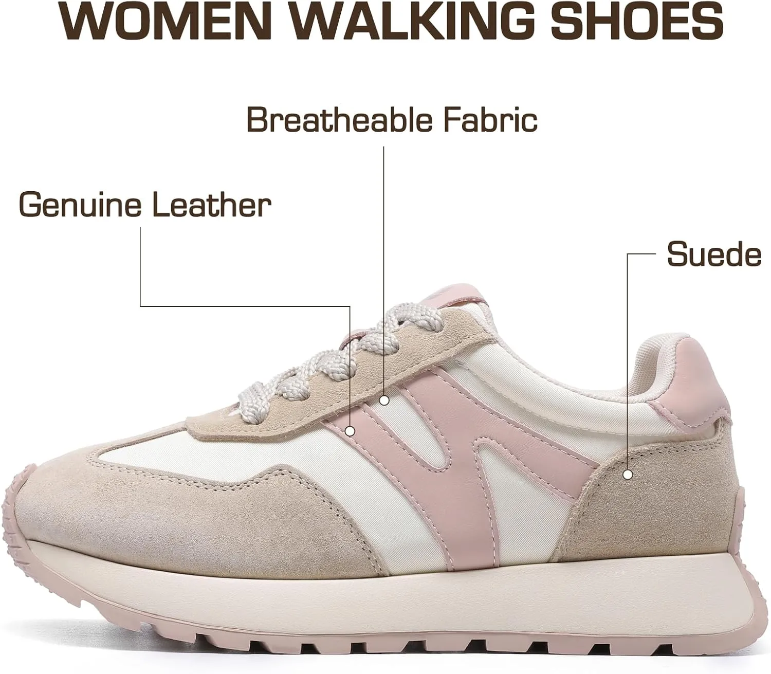 somiliss Sneakers for Women Breathable Fabric Genuine Leather Suede Upper Non Slip Walking Shoes Running Tennis Fashion Sneakers