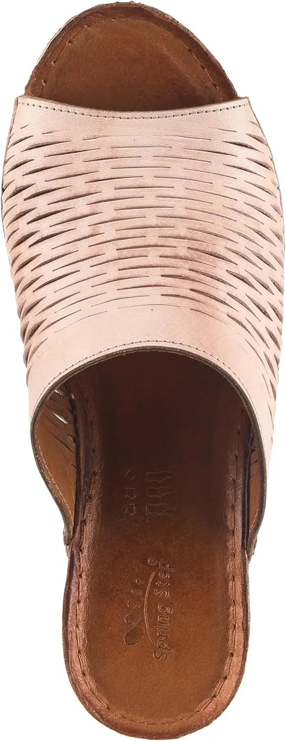Spring Step Cunacena Women's Leather Slip On Wedge Sandal | Low Heel Sandals for Women with Die Cut Lattice, Stretch Upper, Breathable Lining
