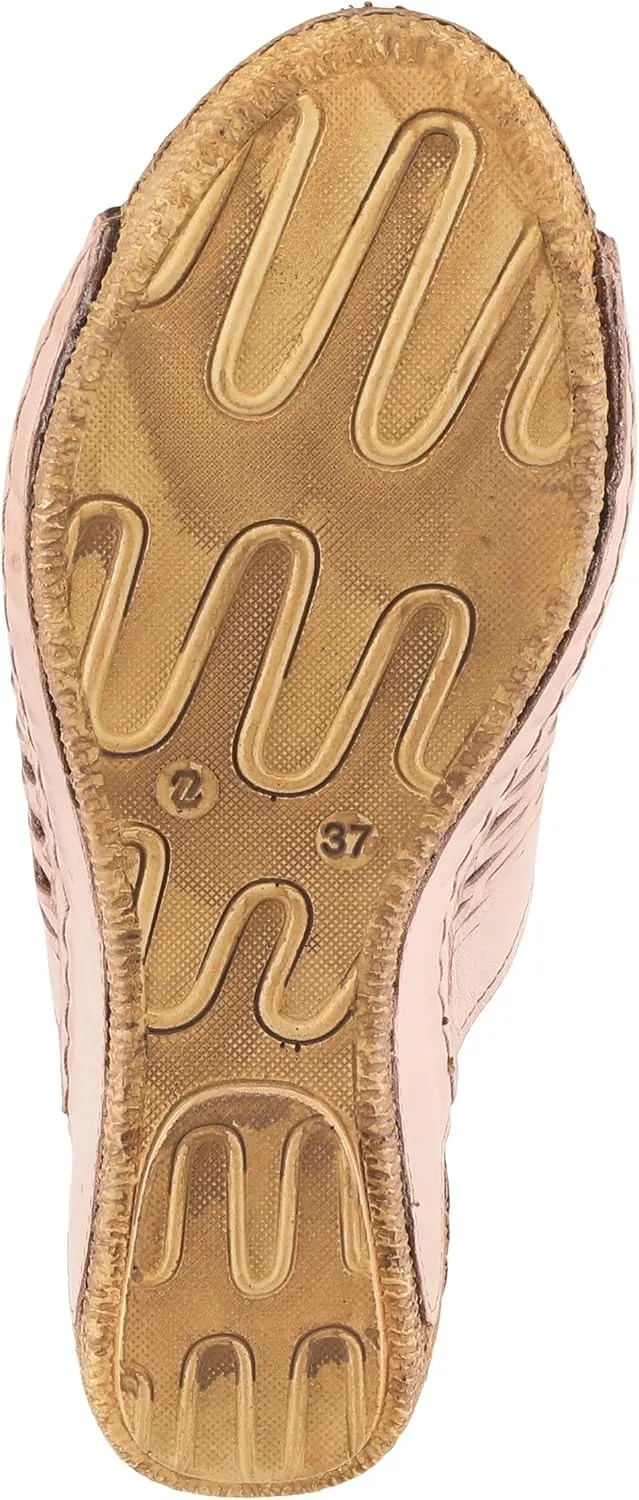Spring Step Cunacena Women's Leather Slip On Wedge Sandal | Low Heel Sandals for Women with Die Cut Lattice, Stretch Upper, Breathable Lining