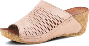 Spring Step Cunacena Women's Leather Slip On Wedge Sandal | Low Heel Sandals for Women with Die Cut Lattice, Stretch Upper, Breathable Lining