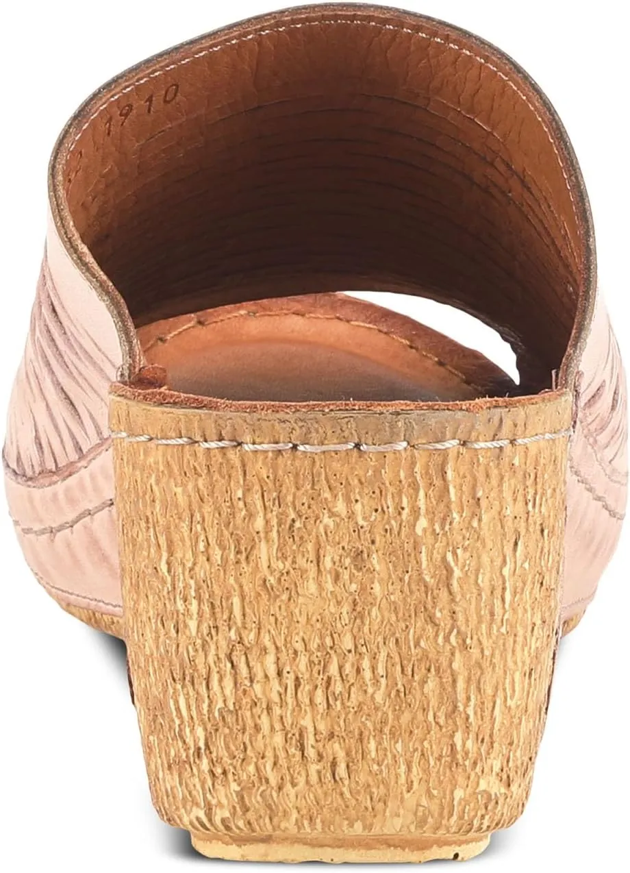 Spring Step Cunacena Women's Leather Slip On Wedge Sandal | Low Heel Sandals for Women with Die Cut Lattice, Stretch Upper, Breathable Lining
