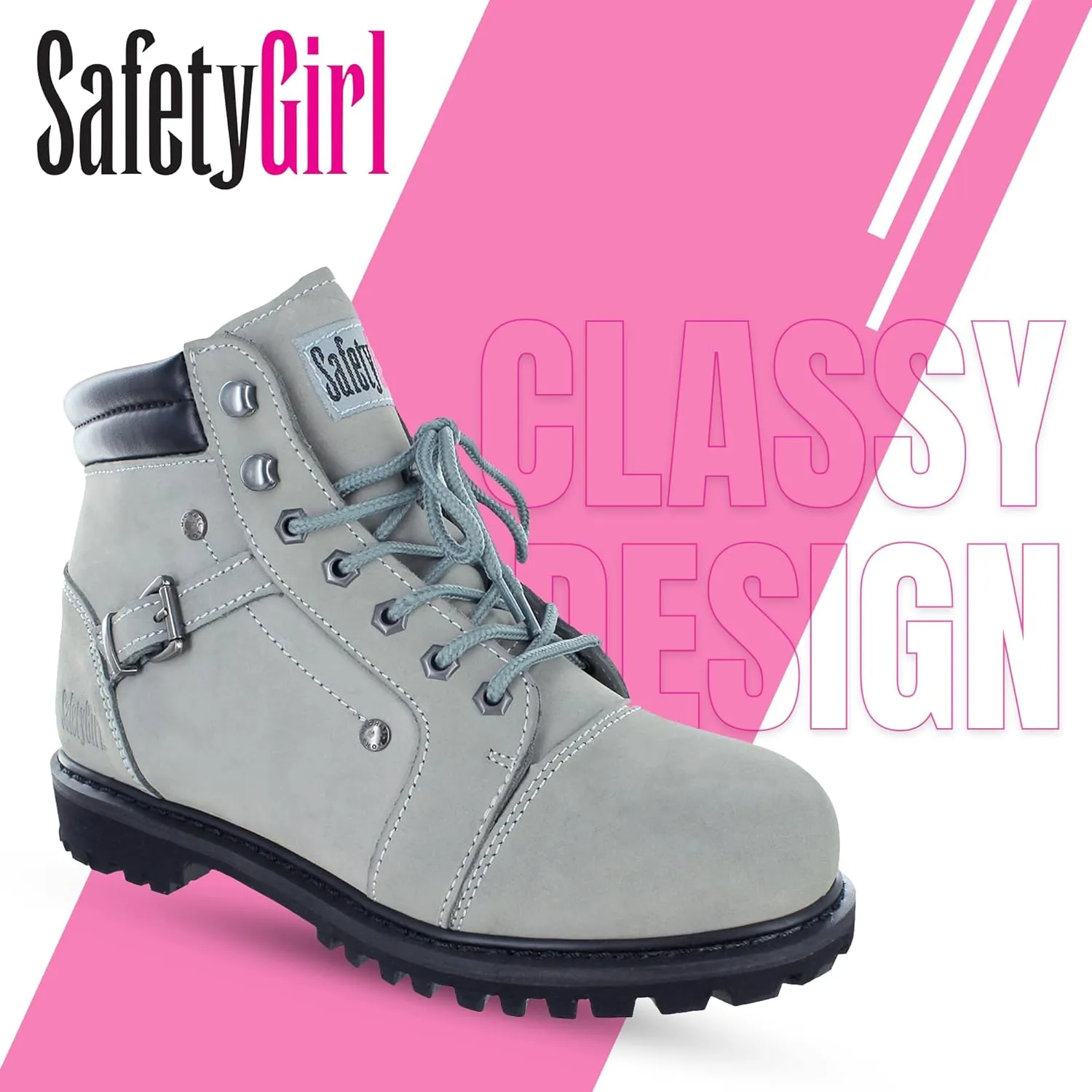Steel Toe Boots for Women - Light Gray - 9.5M | Waterproof Women's Fusion Work Boots | Leather Work Boots | Rugged Goodyear Welt Construction | Oil Resistant Outsoles & Cushioned Insoles