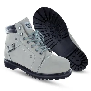 Steel Toe Boots for Women - Light Gray - 9.5M | Waterproof Women's Fusion Work Boots | Leather Work Boots | Rugged Goodyear Welt Construction | Oil Resistant Outsoles & Cushioned Insoles