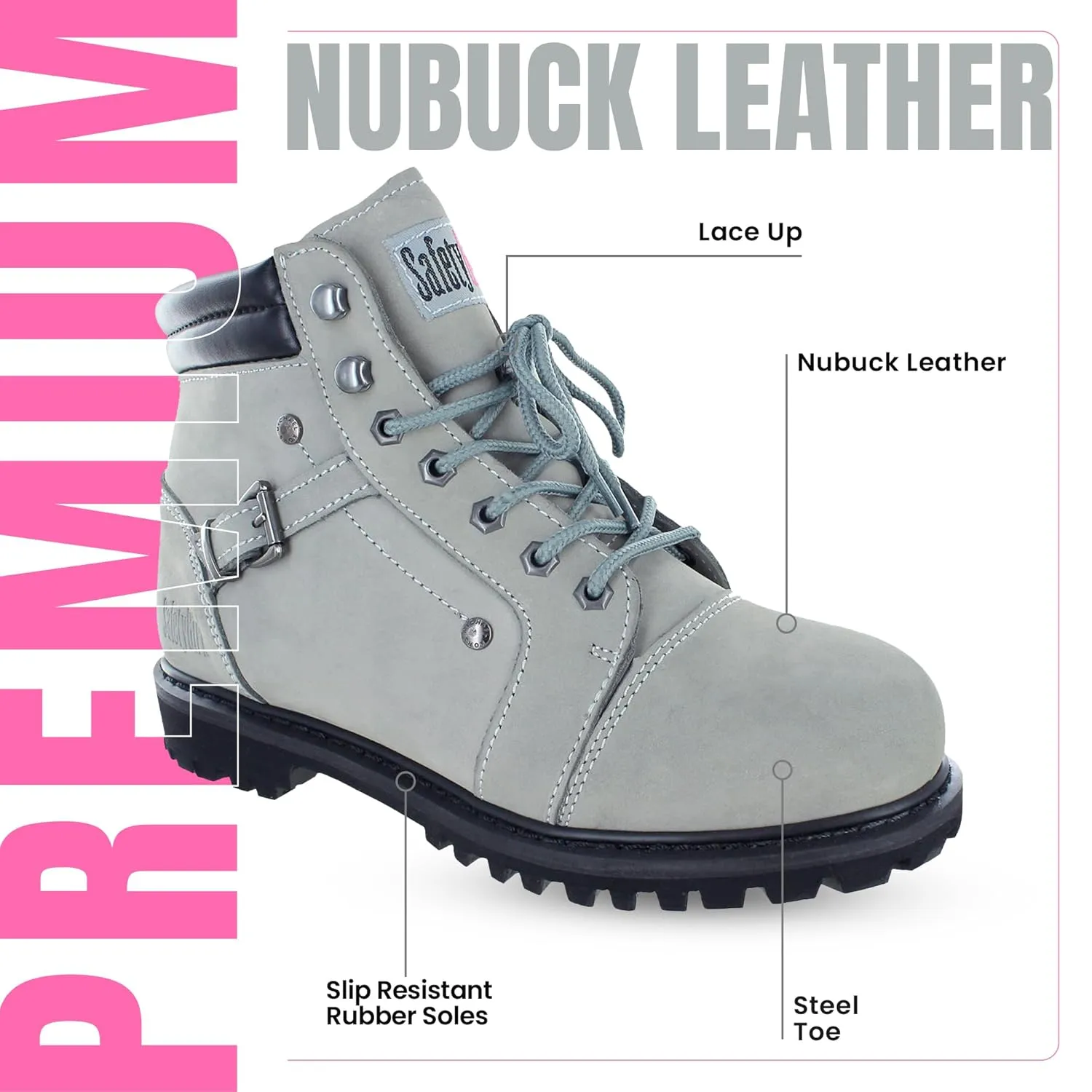 Steel Toe Boots for Women - Light Gray - 9.5M | Waterproof Women's Fusion Work Boots | Leather Work Boots | Rugged Goodyear Welt Construction | Oil Resistant Outsoles & Cushioned Insoles