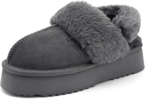 Stelle Plush Platform for Women Comfy Slippers Fleece Lining Removable Backstrap Fluffy Cozy Shoes Indoor Outdoor