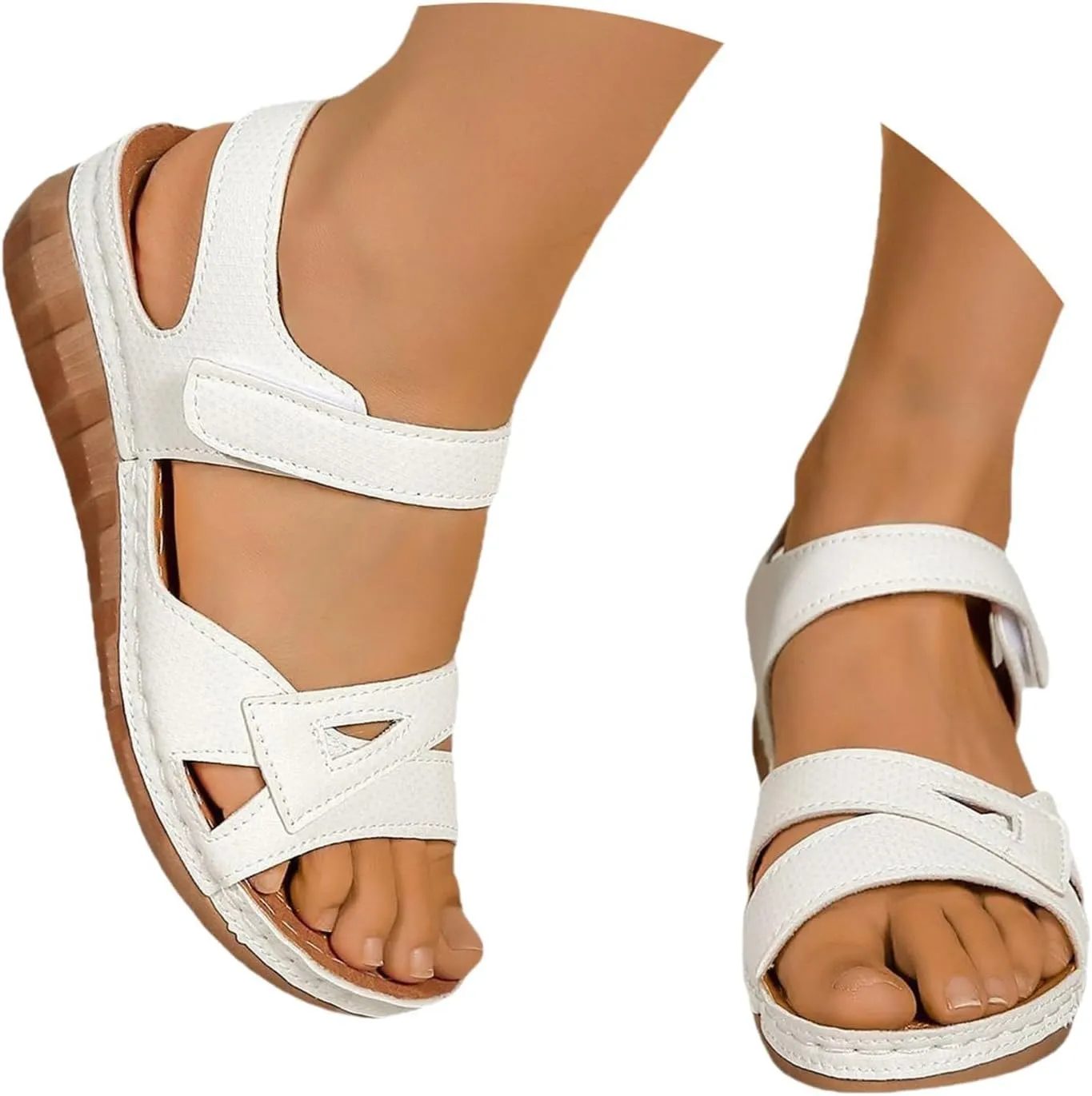 Summer Sandals for Women Retro Platform Sandals Dressy Open Toe Ankle Strap Sandals Comfortable Slip On Adjustable Buckle Lightweight Shoes Casual Walking Slippers