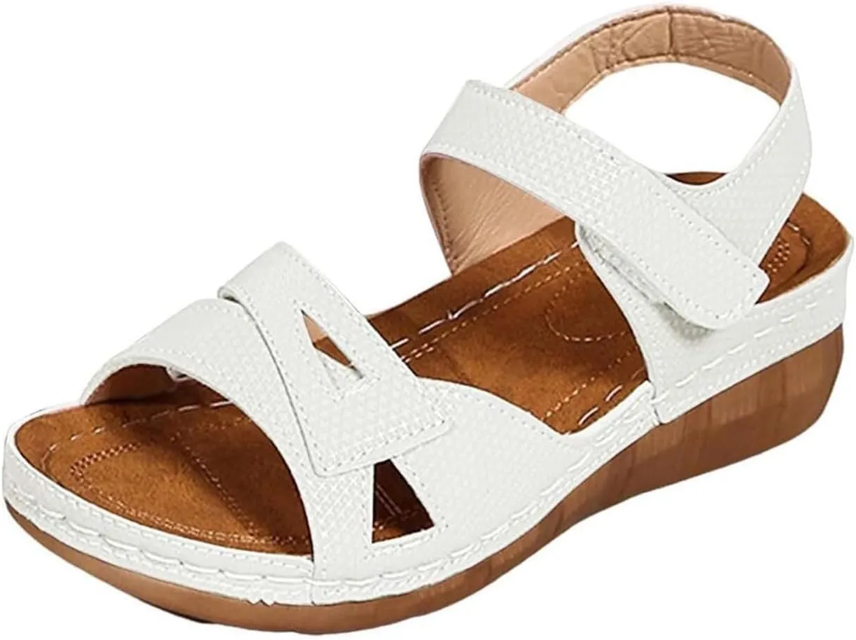 Summer Sandals for Women Retro Platform Sandals Dressy Open Toe Ankle Strap Sandals Comfortable Slip On Adjustable Buckle Lightweight Shoes Casual Walking Slippers