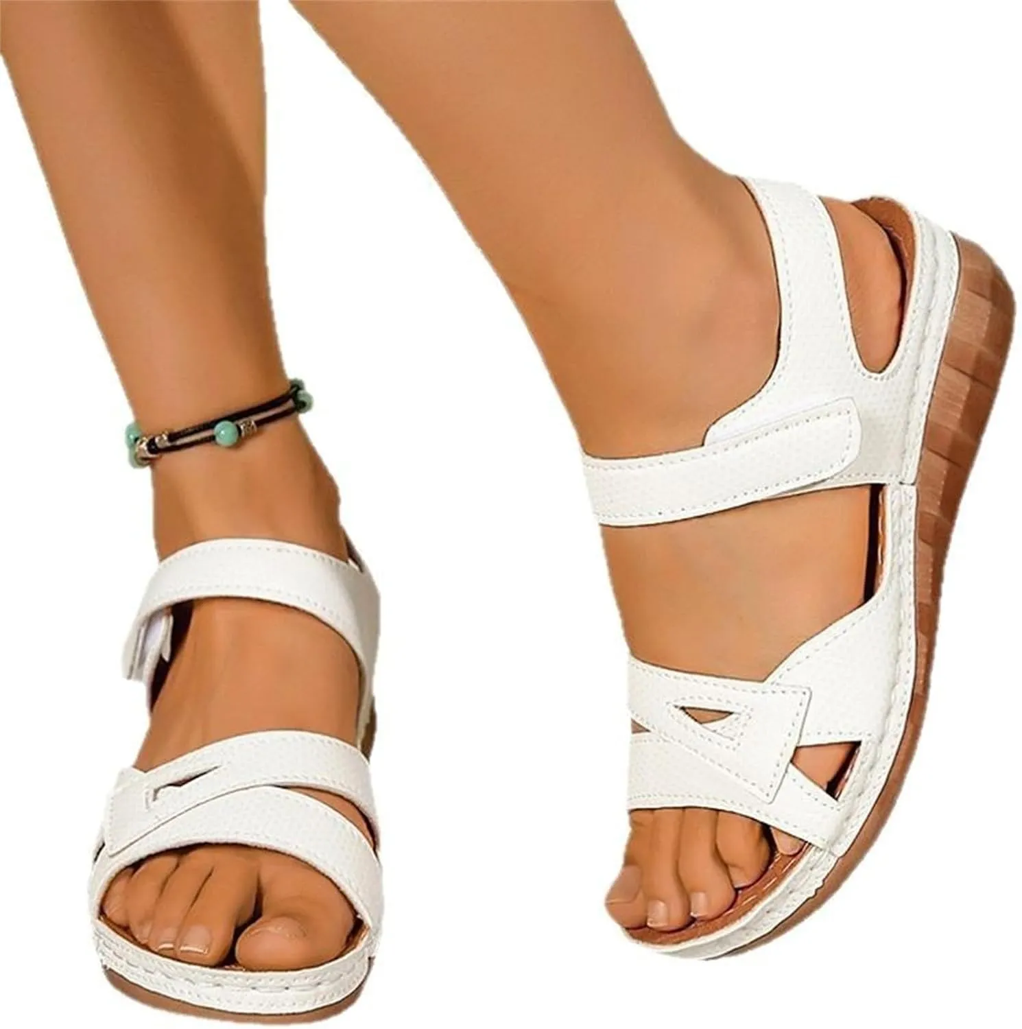 Summer Sandals for Women Retro Platform Sandals Dressy Open Toe Ankle Strap Sandals Comfortable Slip On Adjustable Buckle Lightweight Shoes Casual Walking Slippers
