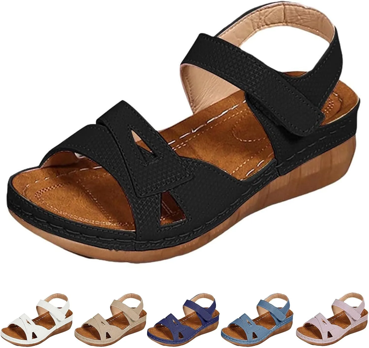 Summer Sandals for Women Retro Platform Sandals Dressy Open Toe Ankle Strap Sandals Comfortable Slip On Adjustable Buckle Lightweight Shoes Casual Walking Slippers